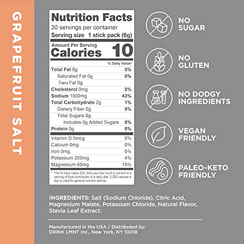 LMNT Zero Sugar Electrolytes Grapefruit Salt 30 Stick Packs