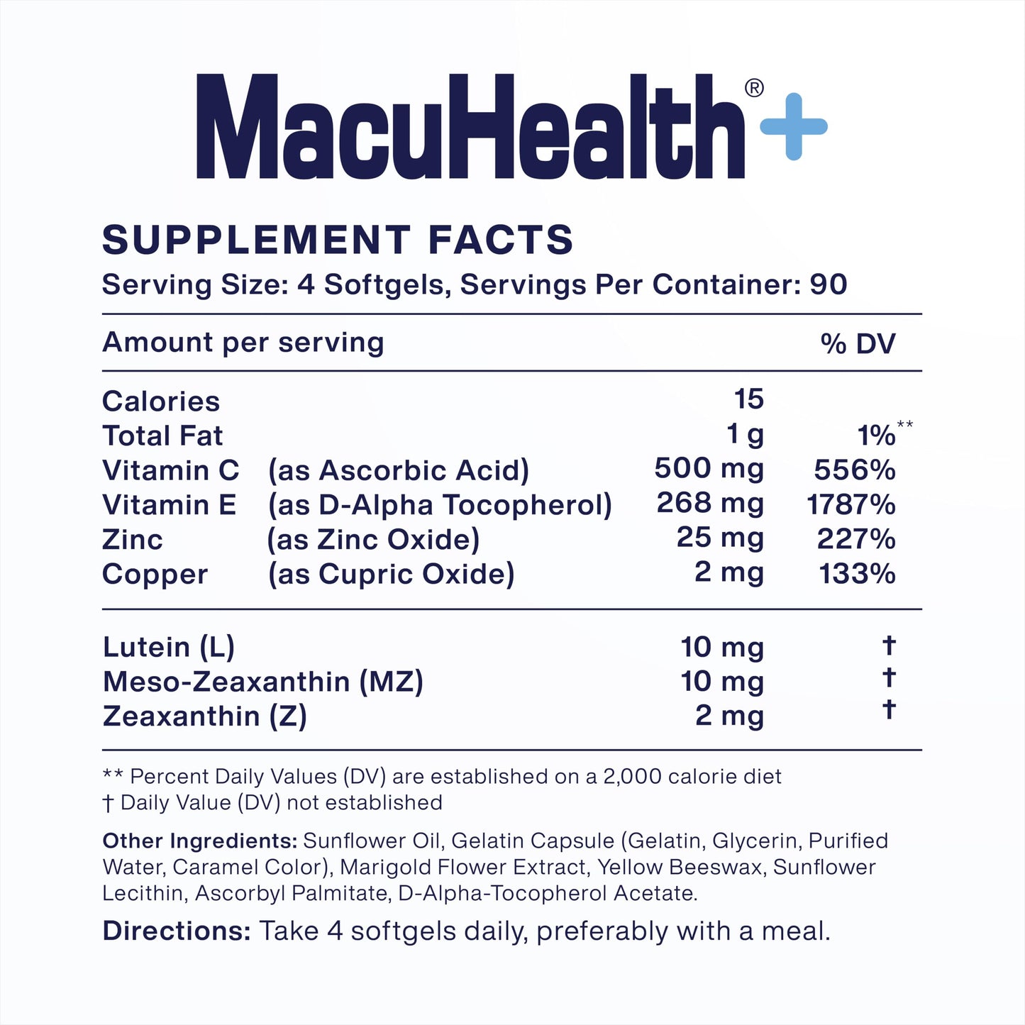 Macuhealth Plus+ Eye Vitamins Supplement for Adults - 90 Day Supply with Lutein, Zeaxanthin, and Meso-Zeaxanthin - Unflavored, Vitamin for Eyes USA Supplements Direct B0BTZYT1CX