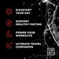 Promotional graphic for a product with text and icons on a black background, featuring the brand 'LMNT'.