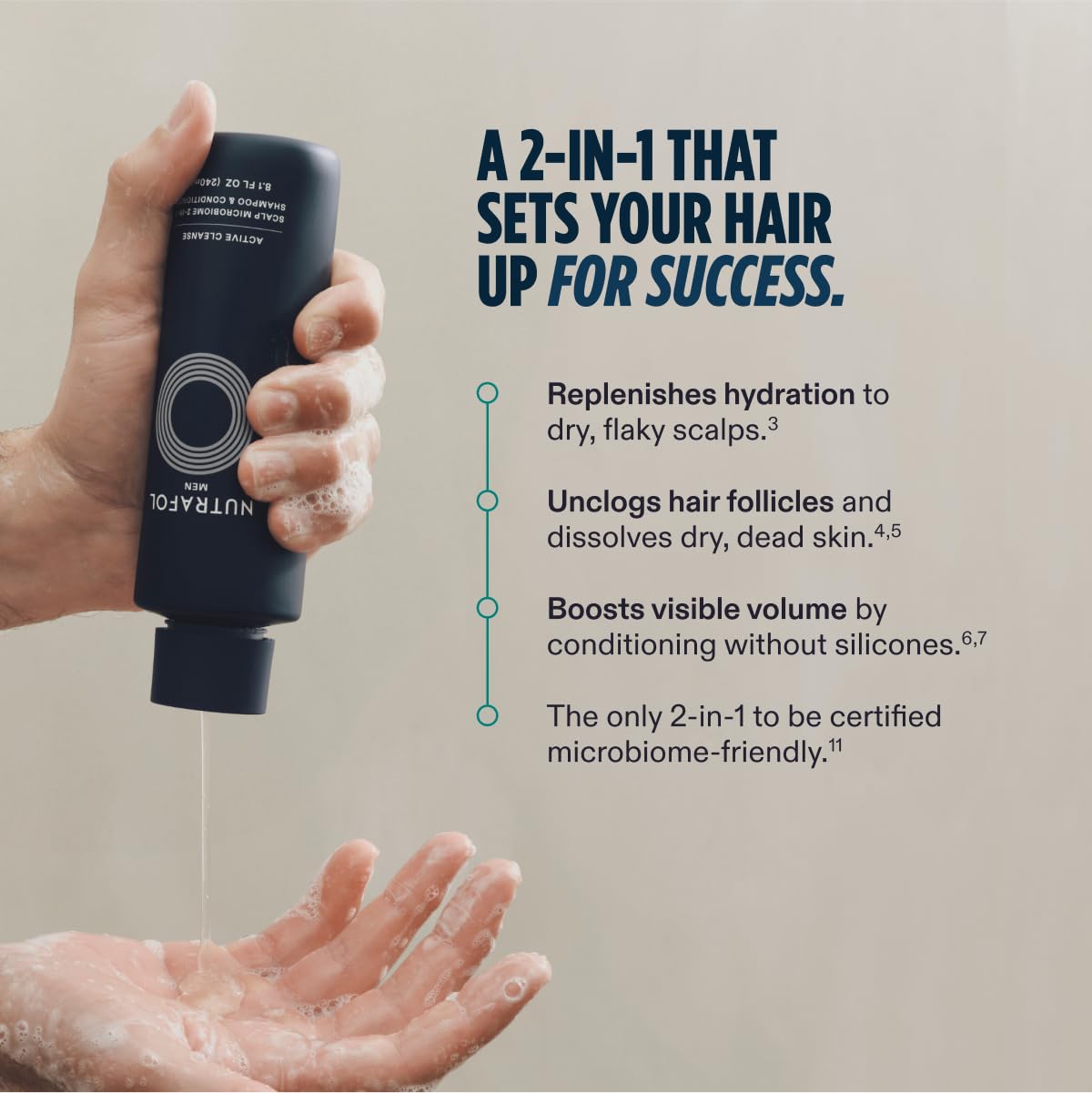 Nutrafol 2-in-1 Shampoo and Conditioner for Men with Thinning Hair, Hydrates, Boosts Visible Volume, Unclogs Follicles, Microbiome-Friendly, 8.1 Fl Oz