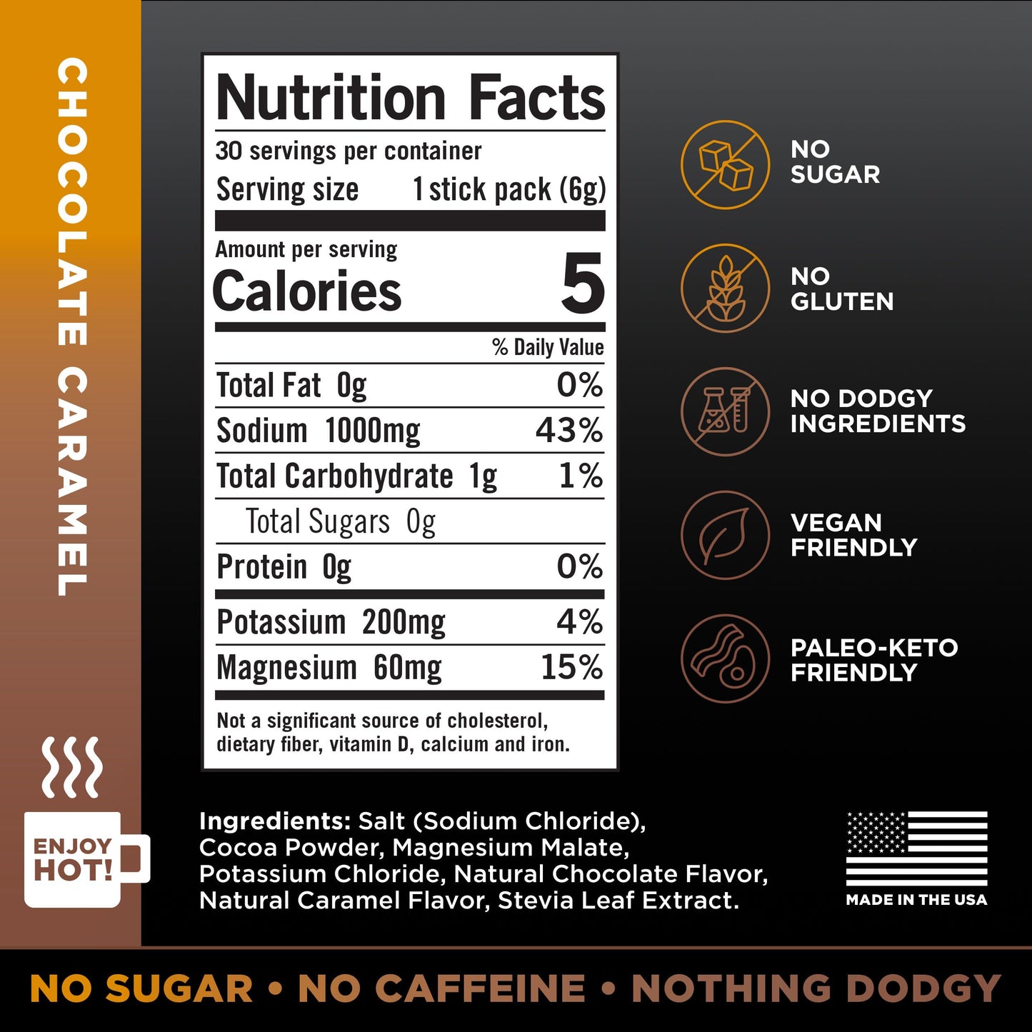 LMNT Zero Sugar Chocolate Caramel Salt Drink Mix 30 Count USA Supplements Direct  B0CJZJ7SFJ