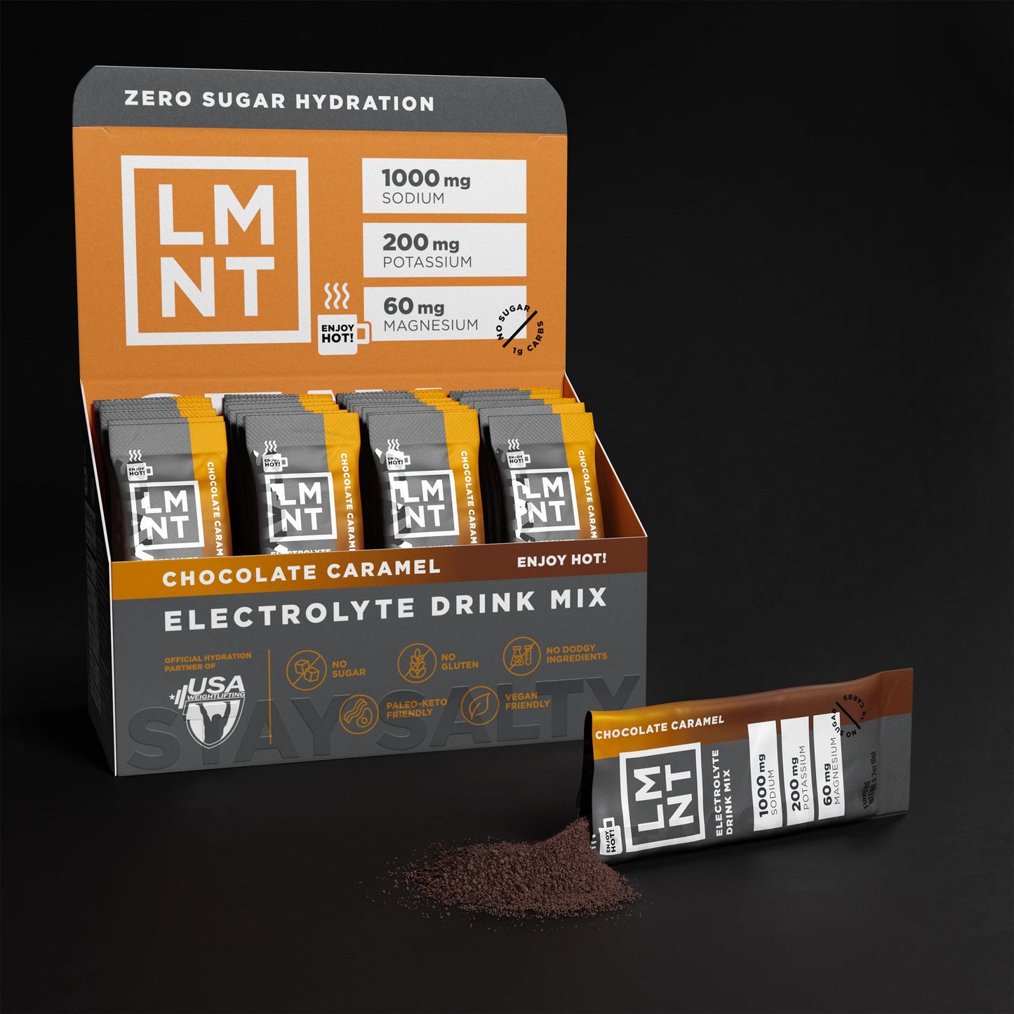 LMNT Zero Sugar Chocolate Caramel Salt Drink Mix 30 Count USA Supplements Direct  B0CJZJ7SFJ