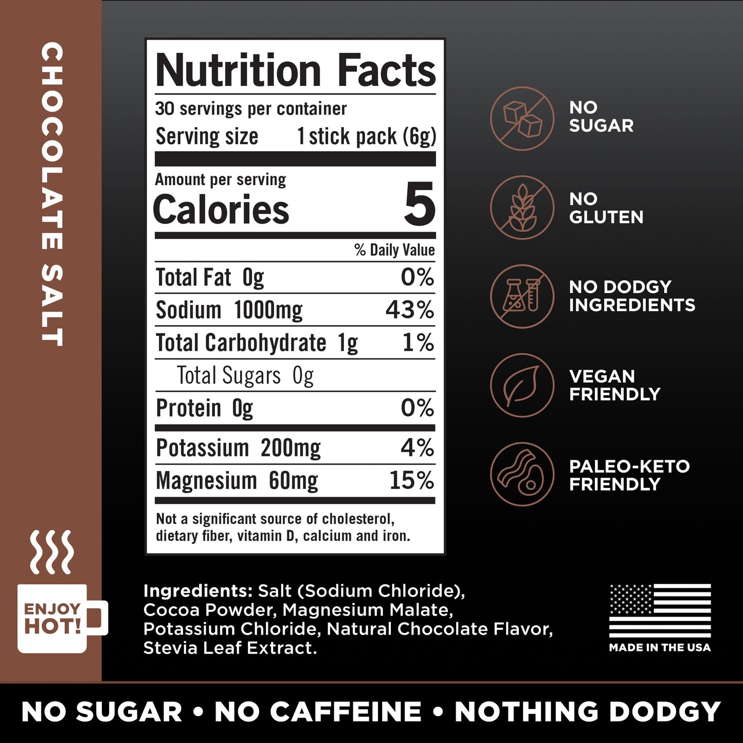 LMNT Zero Sugar Chocolate Salt Drink Mix 30 Count USA Supplements Direct  B08KSMD5L8