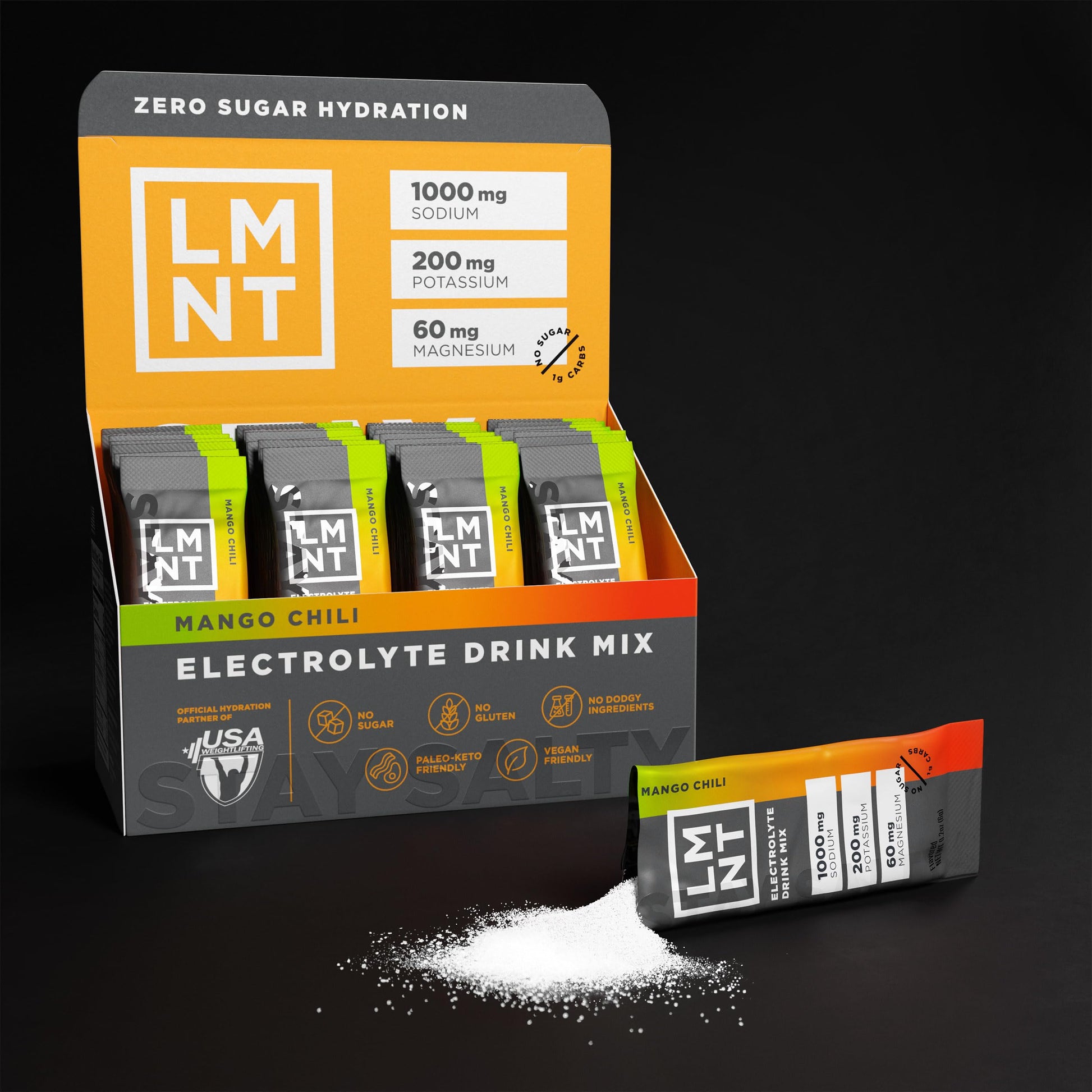 LMNT Zero Sugar Electrolytes Mango Chili Salt 30 Count USA Supplements Direct  B08KSMD5L7