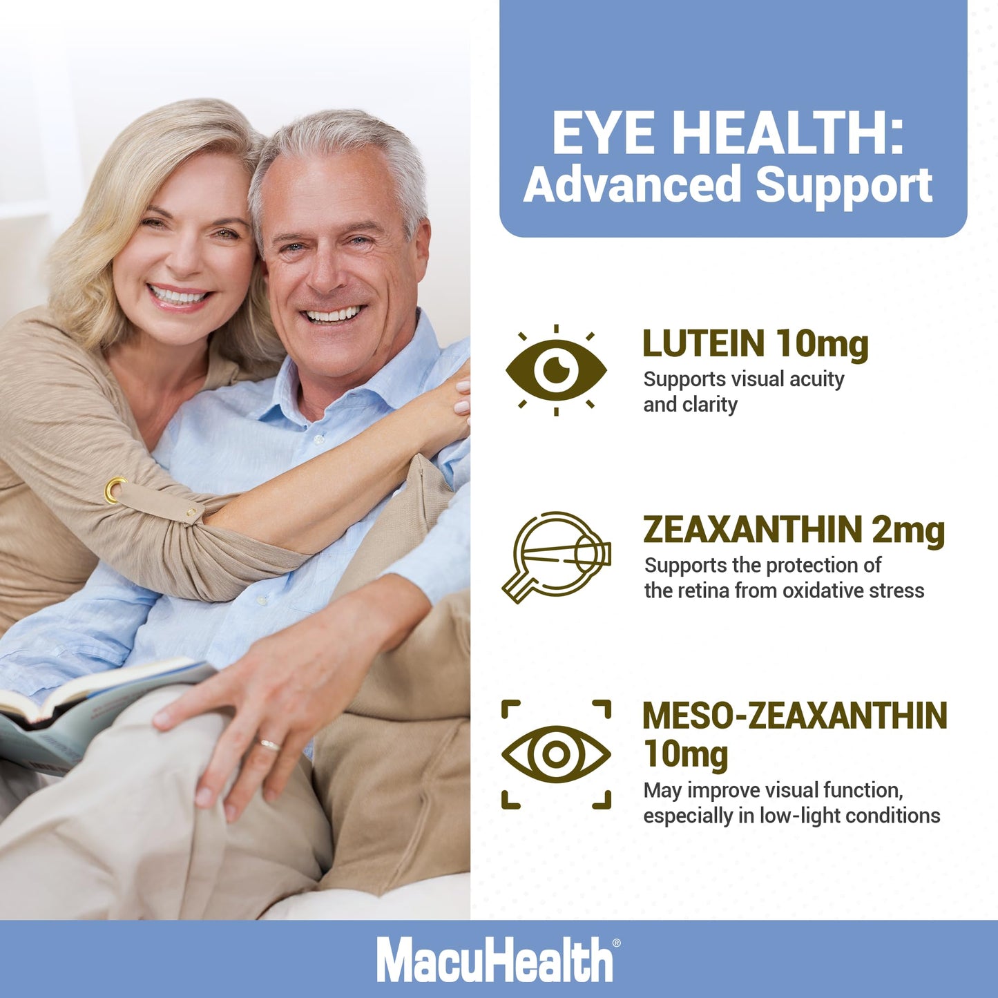 Macuhealth Plus+ Eye Vitamins Supplement for Adults - 90 Day Supply with Lutein, Zeaxanthin, and Meso-Zeaxanthin - Unflavored, Vitamin for Eyes USA Supplements Direct  B0BTZYT1CX