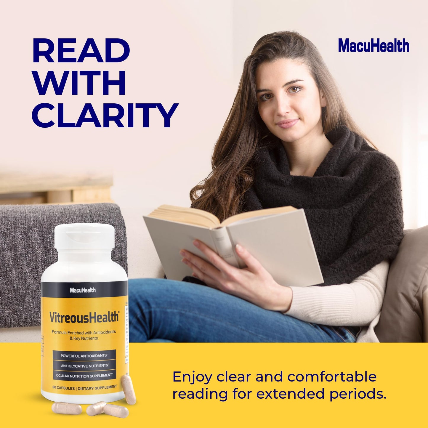 Macuhealth VitreousHealth Evidence-Based Eye Supplement - 90 Capsules USA Supplements Direct  B0CQ32H6X2