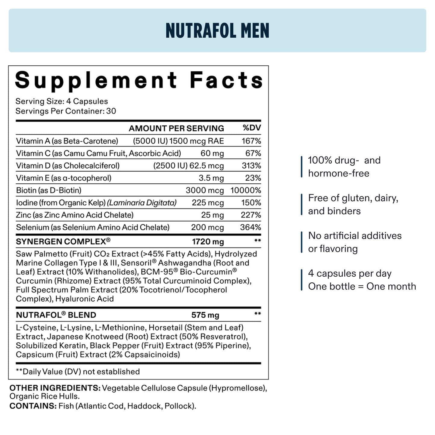 Nutrafol Men's Hair Growth Supplement 120 Capsules USA Supplements Direct  B00LTZEEGQ